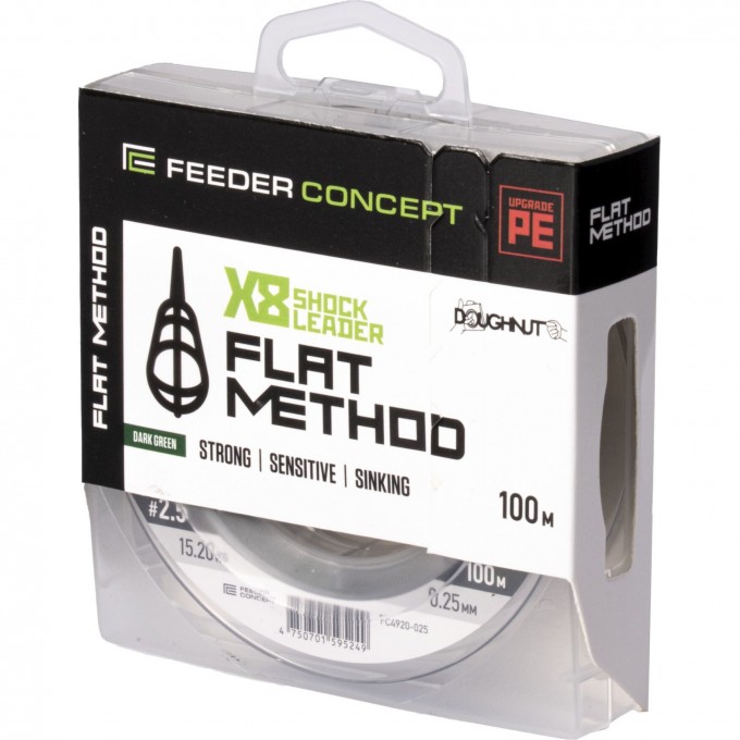 Шок-лидер плетёный FEEDER CONCEPT Flat Method х8 SHOCK LEADER Dark Green 100/025 FC4920-025 Шок-лидер плетёный FEEDER CONCEPT Flat Method х8 SHOCK LEADER Dark Green 100/025 FC4920-025